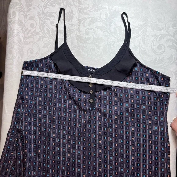 Volcom Women’s Slip Dress Front Ruffle Pockets Geometric Pattern Size Large - Picture 7 of 9